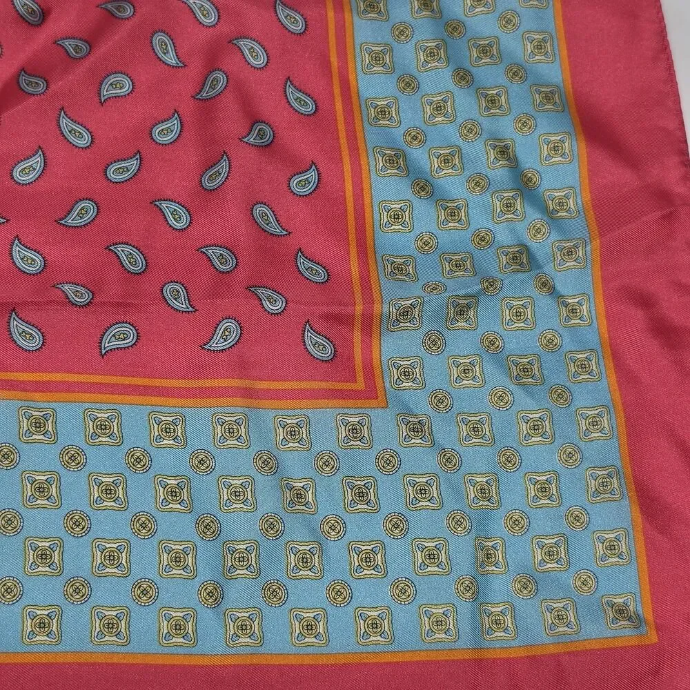 NWOT Talbots Hot Pink Blue Paisley 100% Silk Square Scarf 21